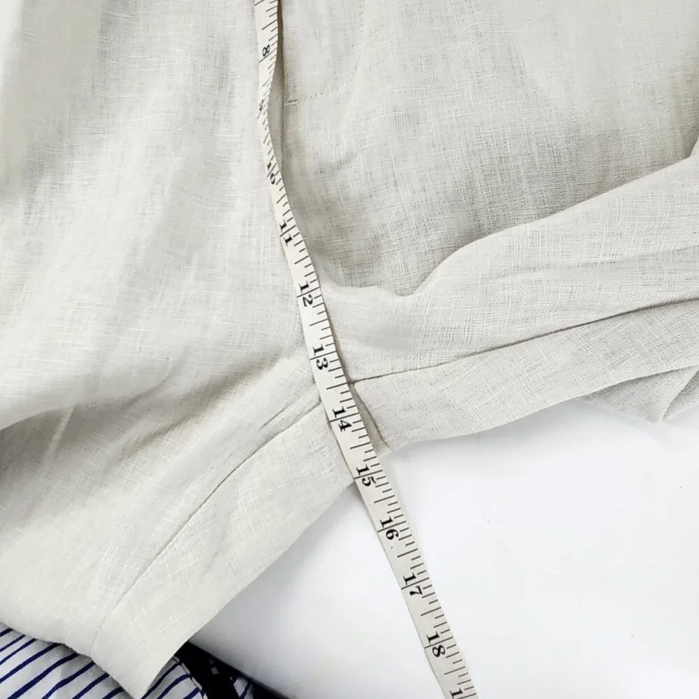 Modelcloth Volos Linen Trousers Mens 40 Light Sand Drawstring Pants Classic